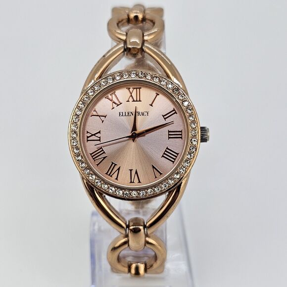 Ellen Tracy Women's Watch 32MM Gold Dial Gold Bracelet Band 7" New Battery - Picture 2 of 11